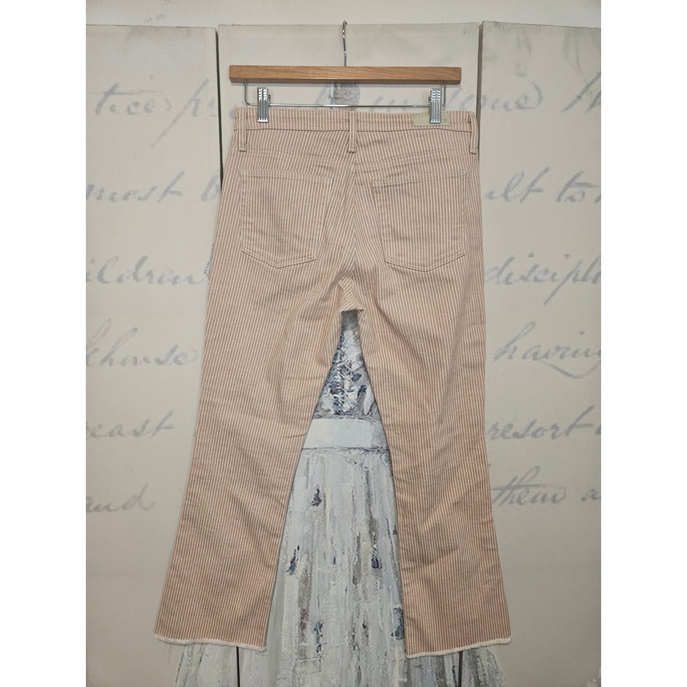 AG Adriano Goldschmied The Jodi Crop Pinstripe Slim Flare Jeans Tan White 27R